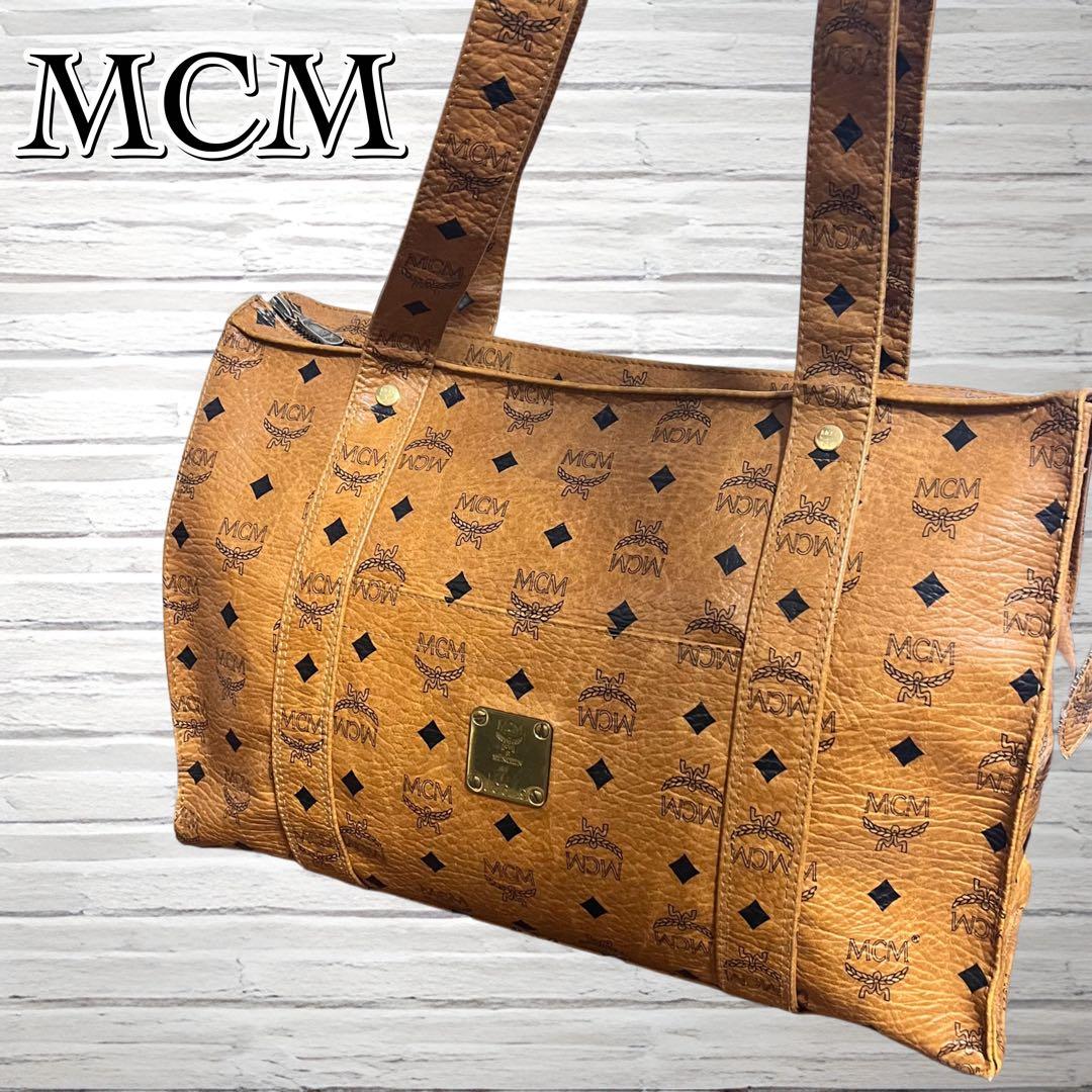 MCM トートバッグ　ヴィセトス柄　レザー　肩がけ　茶　ブラウン