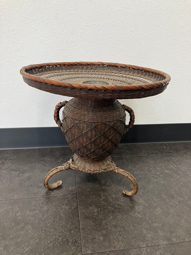 値下げ！古美術 生花 竹籠 花籠 唐物 花器　三足　古道具　籐