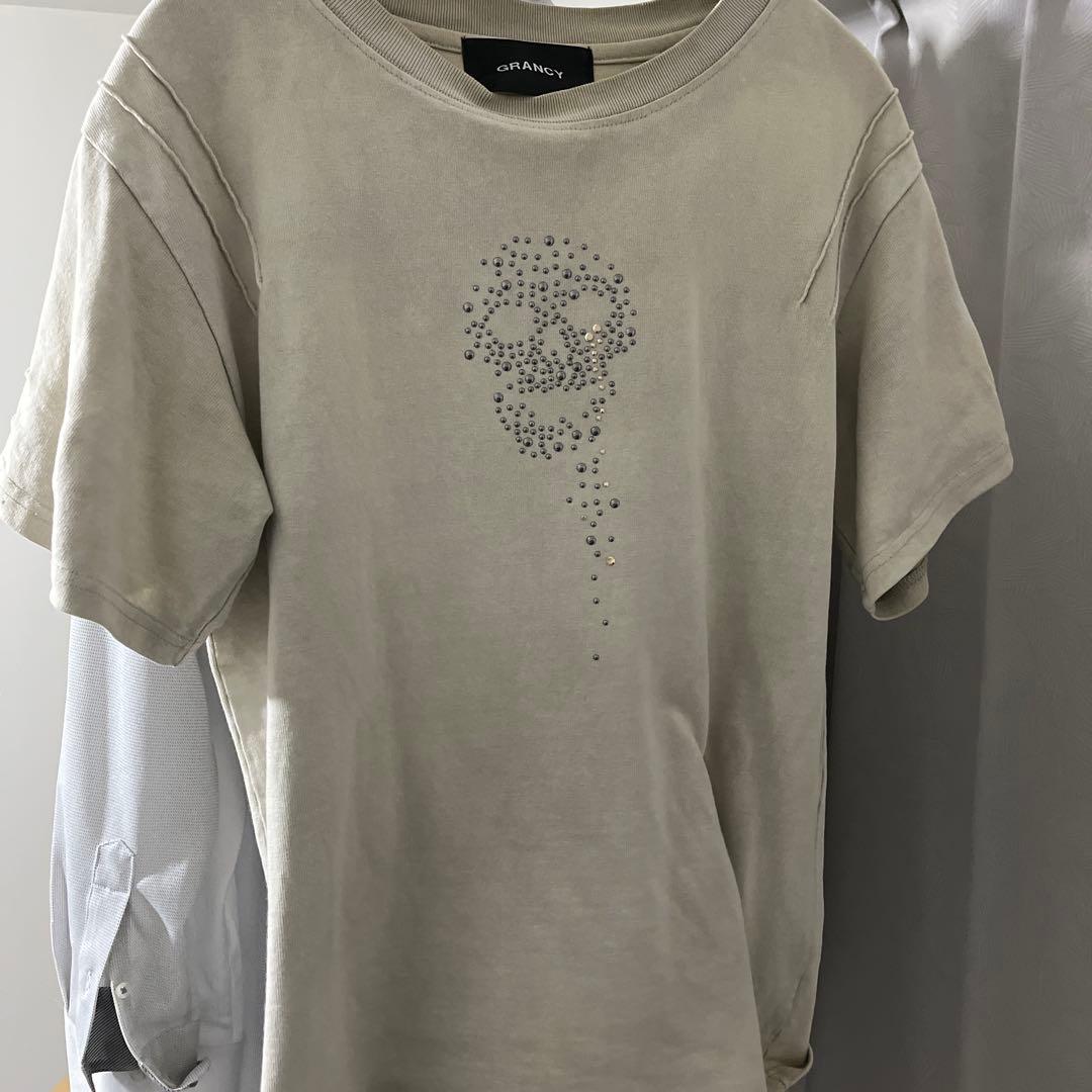 スカルラインストーンデザインtシャツ