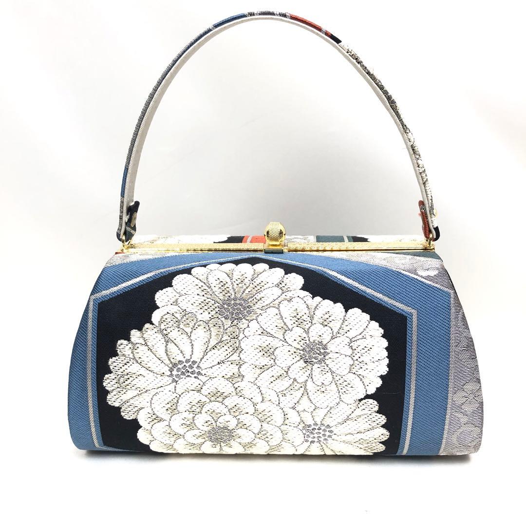 美品 帯地使用 銀糸 和装用バッグ