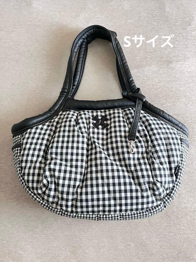 犬用キャリーバッグ ブラック・ホワイト ギンガムチェック　デザインF Sサイズ