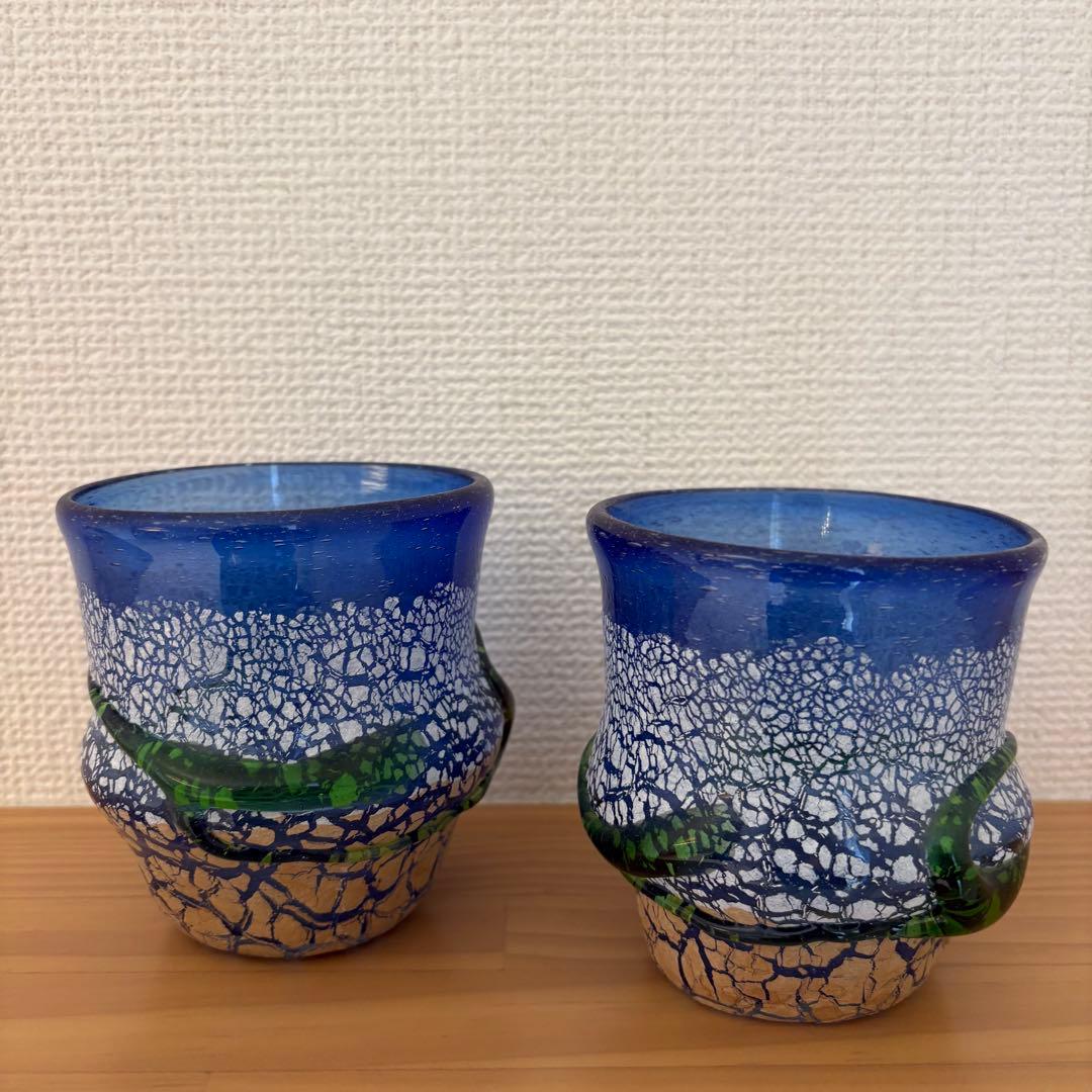 琉球　沖縄　ガラス　稲嶺盛吉作　グラス　2セット