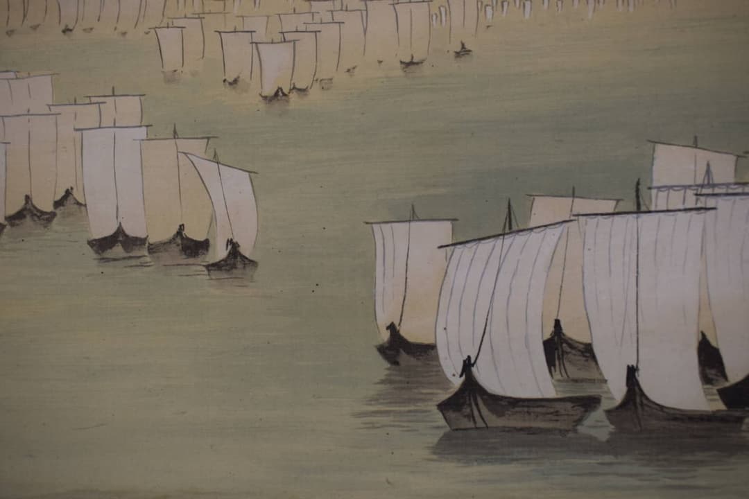 【真作】中島醴泉/入舟図/入帆静波図/掛軸☆宝船☆Y-420　JM