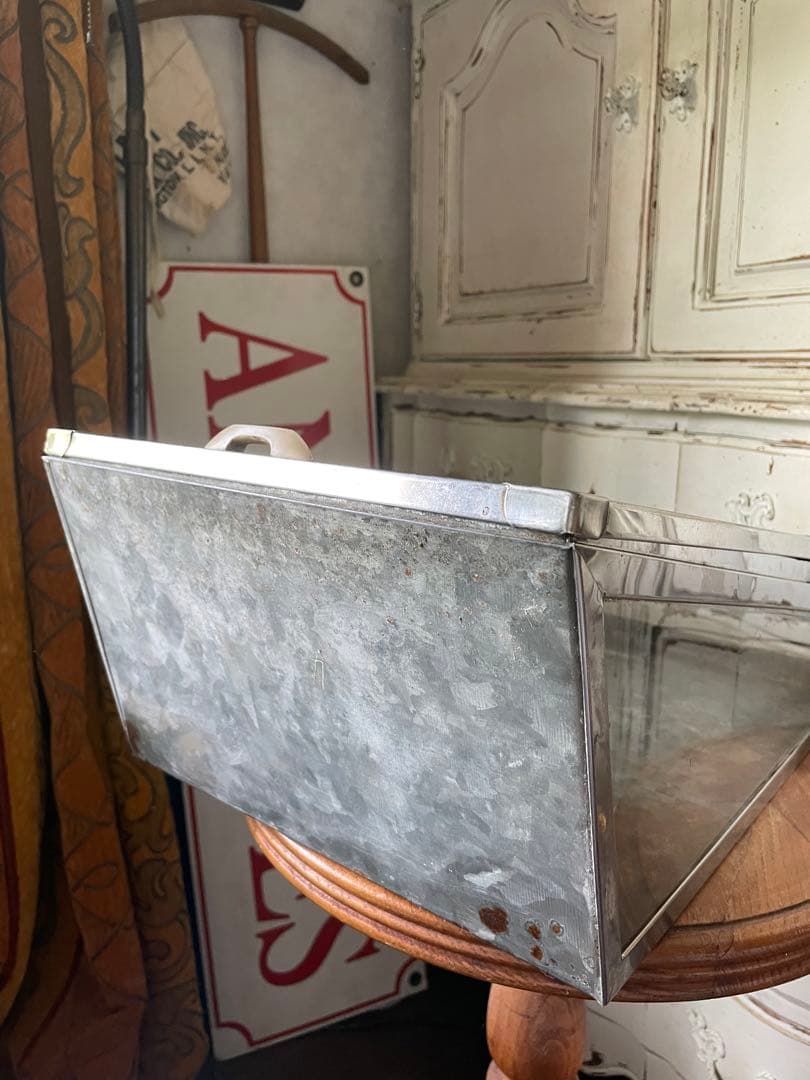 フランス　アンティーク　ディスプレイ　ショー　ケース　ガラス　ブリキ　お菓子レア