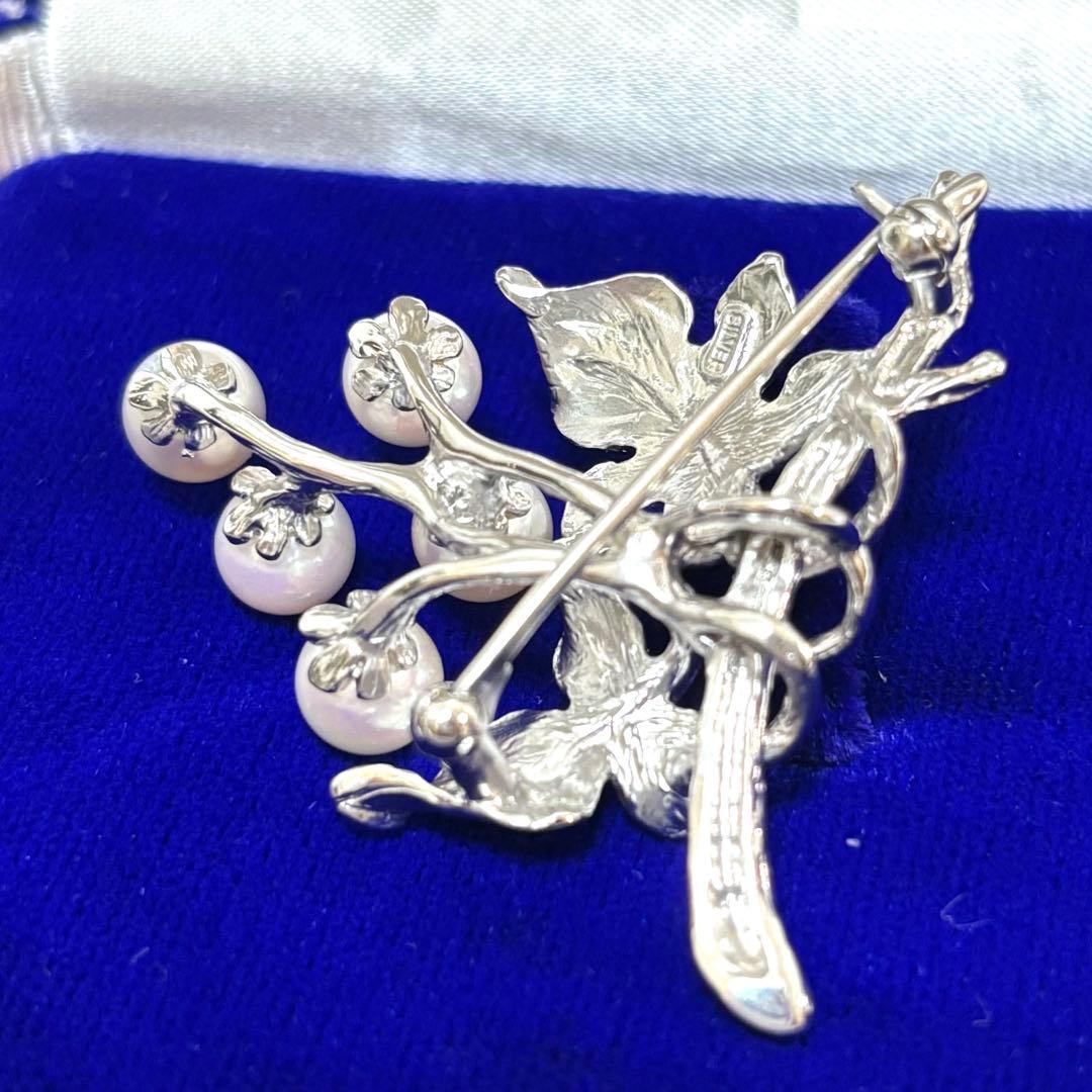 【美品】 ブローチ ぶどう 真珠 シルバー パール 保証書有り